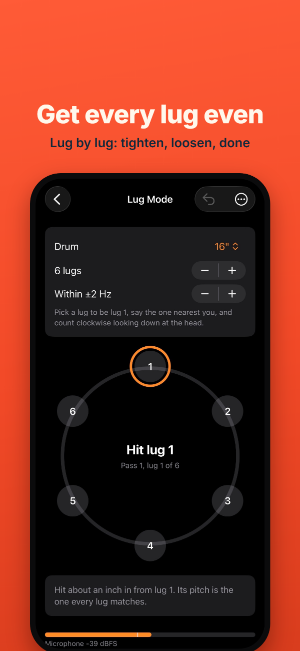 Lug Mode: a ring of lugs, hitting lug 1 first